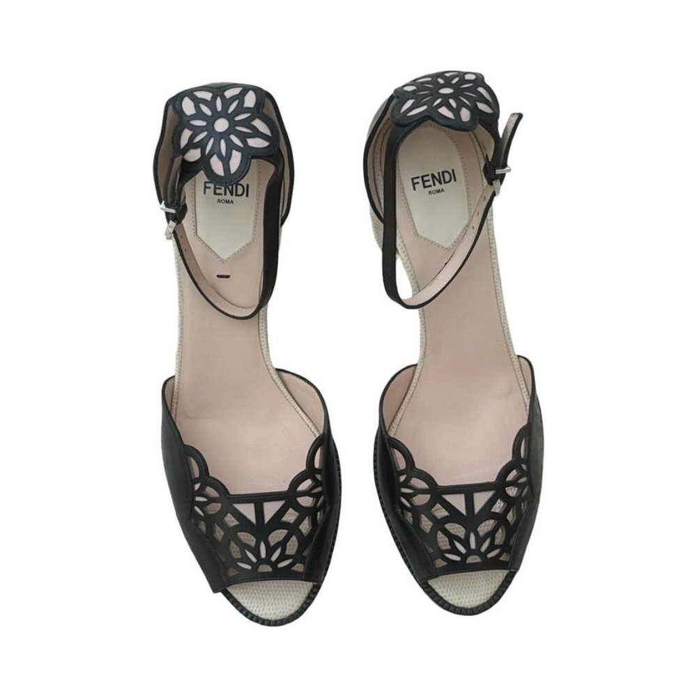 Fendi Leather Lasercut Accents Sandal Size 38